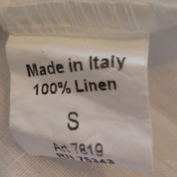 Linen White Blouse with Floral Hem Made In Italy - Picture 3 of 5